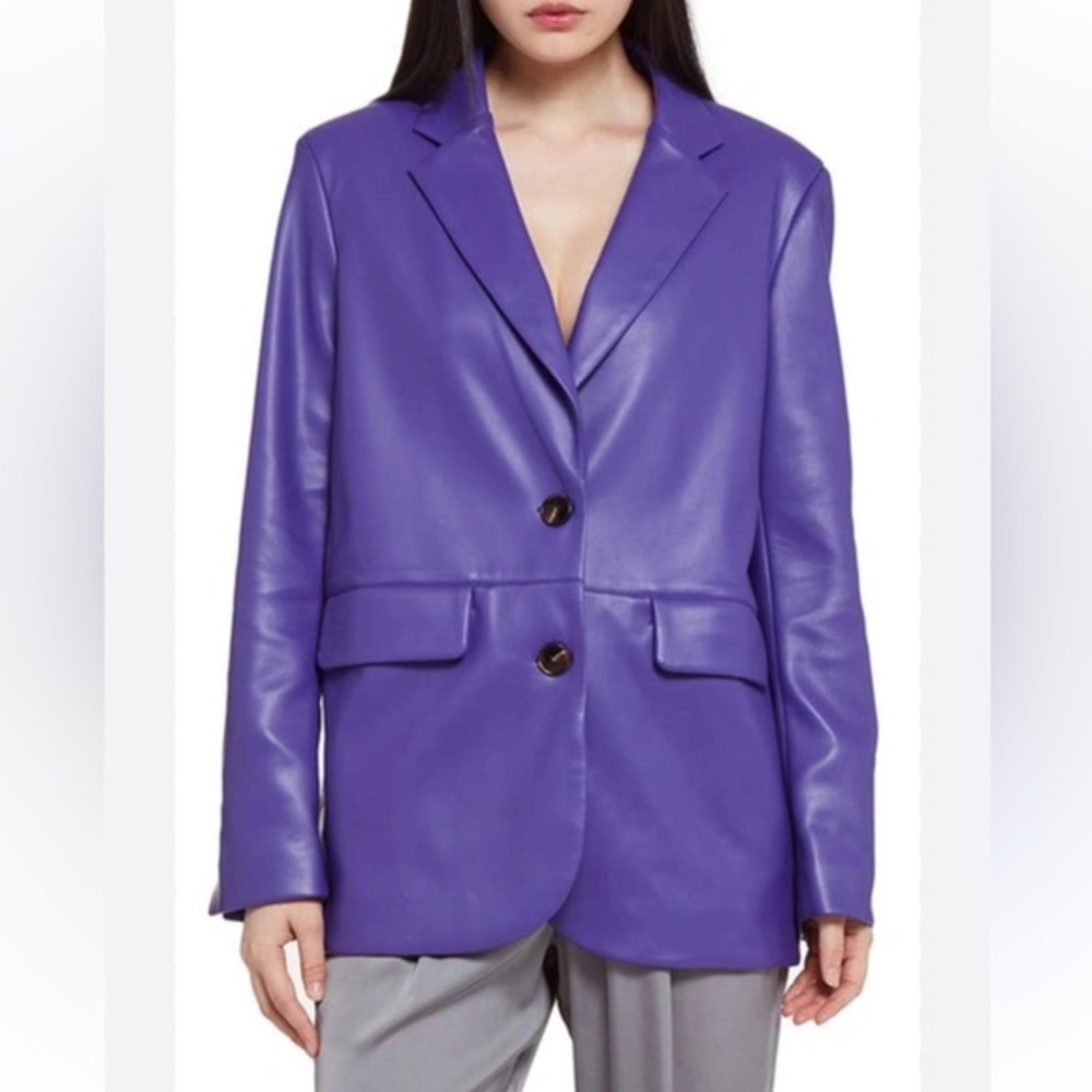 APPARIS Killian Vegan Leather Blazer In Electric Purple Size M